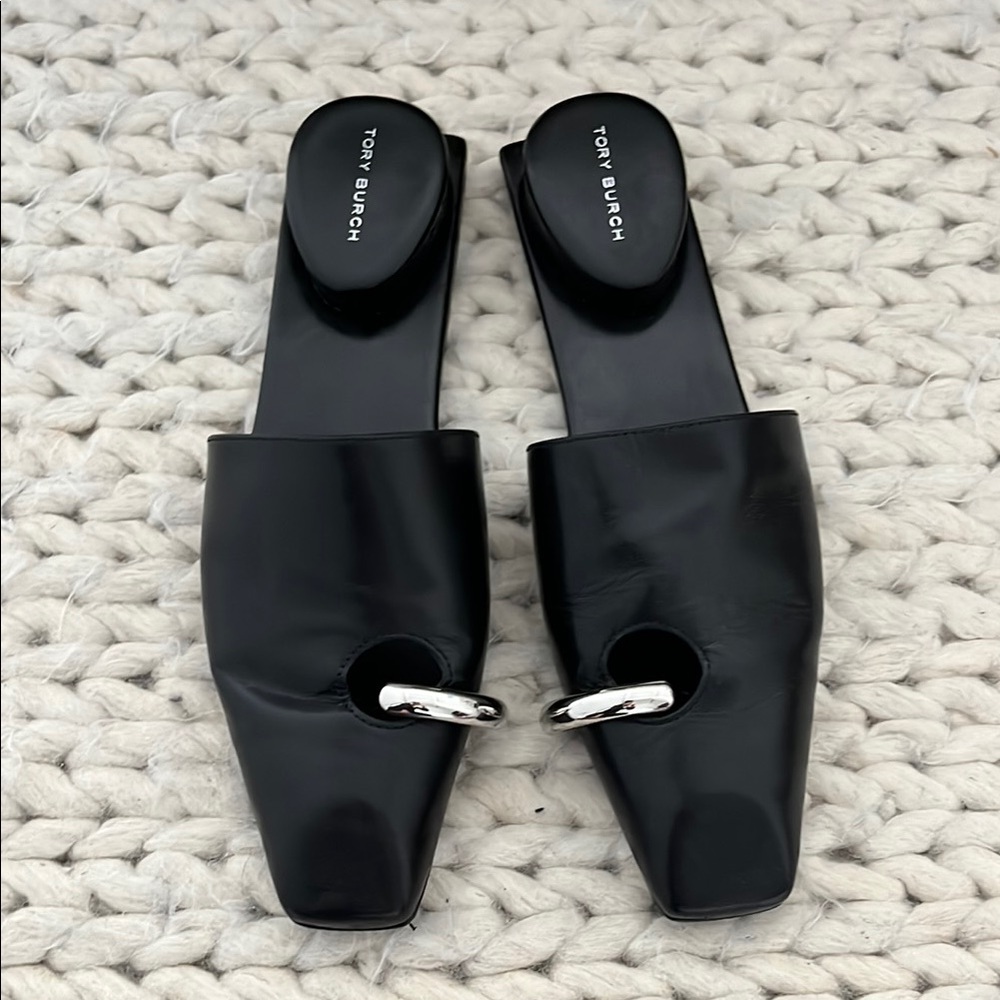 Tory Burch Pierced Mules Black